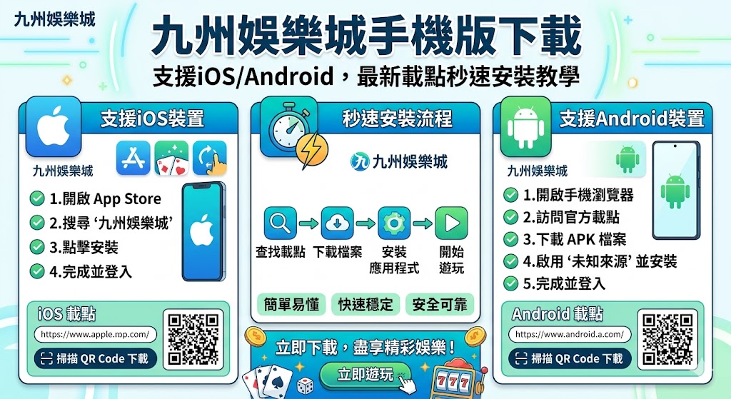 九州娛樂城手機版下載:支援iOS/Android,最新載點秒速安裝教學